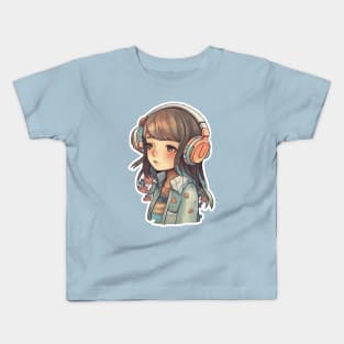 Cute headphone anime girl Kids T-Shirt